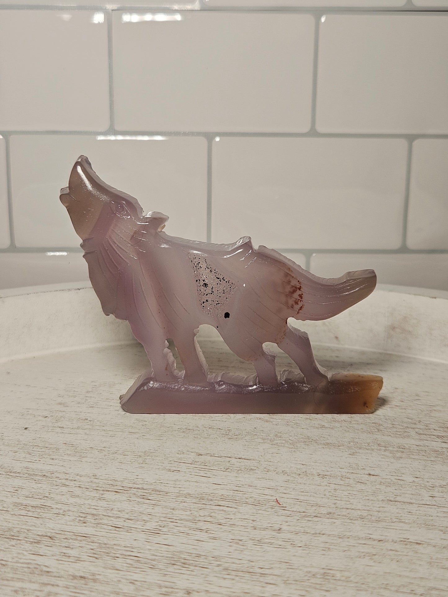 Druzy Agate Wolf Carving