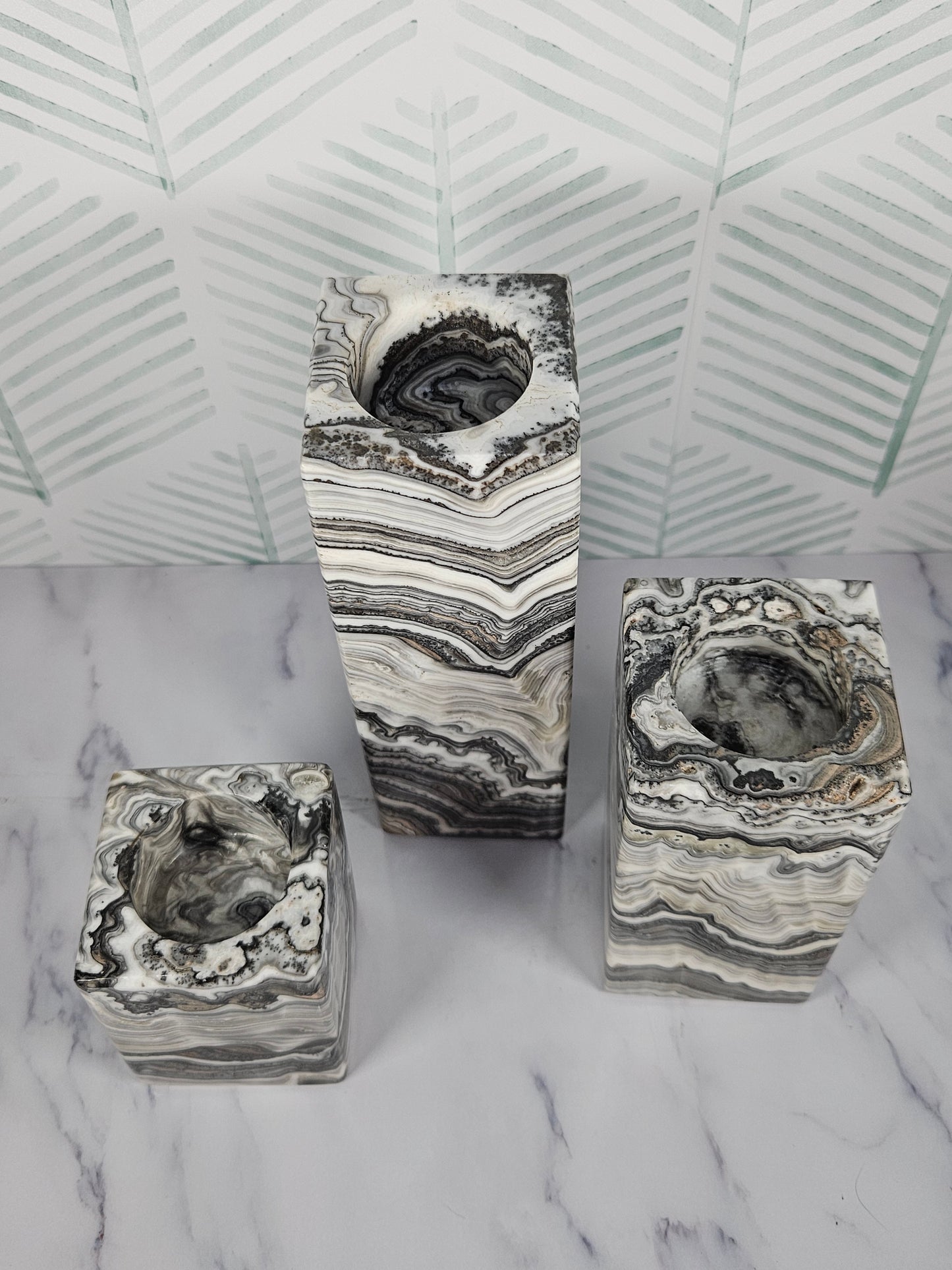 Zebra Onyx Candle Holder Set