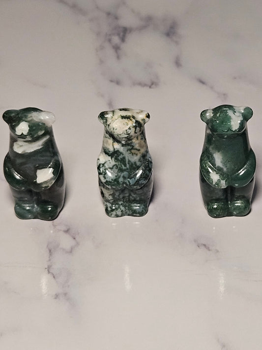 Moss Agate Bear Carving (Intuitively Picked)