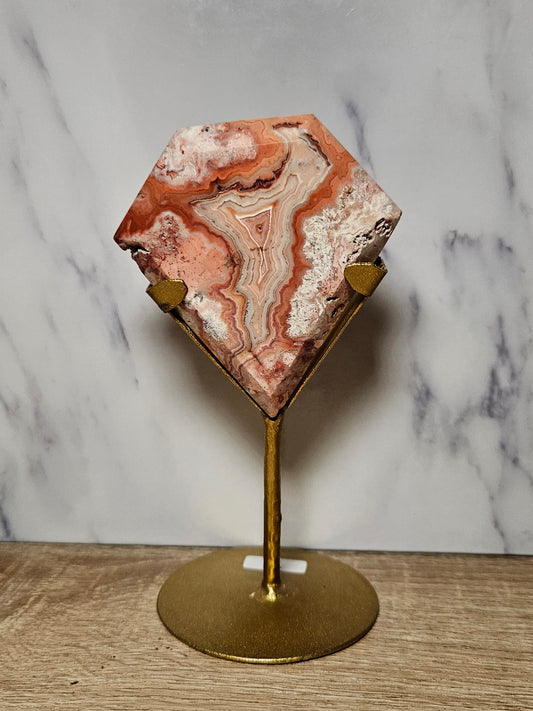 Pink Crazy Lace Agate Diamond (with Stand)