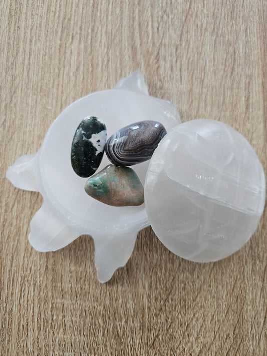 Satin Spar Turtle Bowl