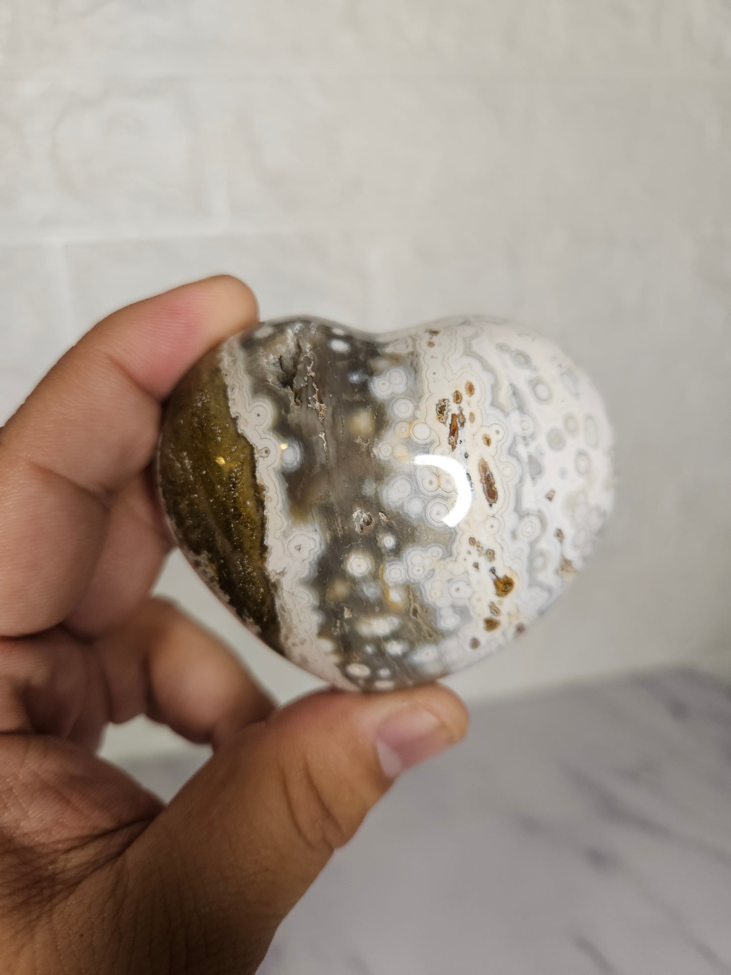 Ocean Jasper Puffy Heart (You Pick)